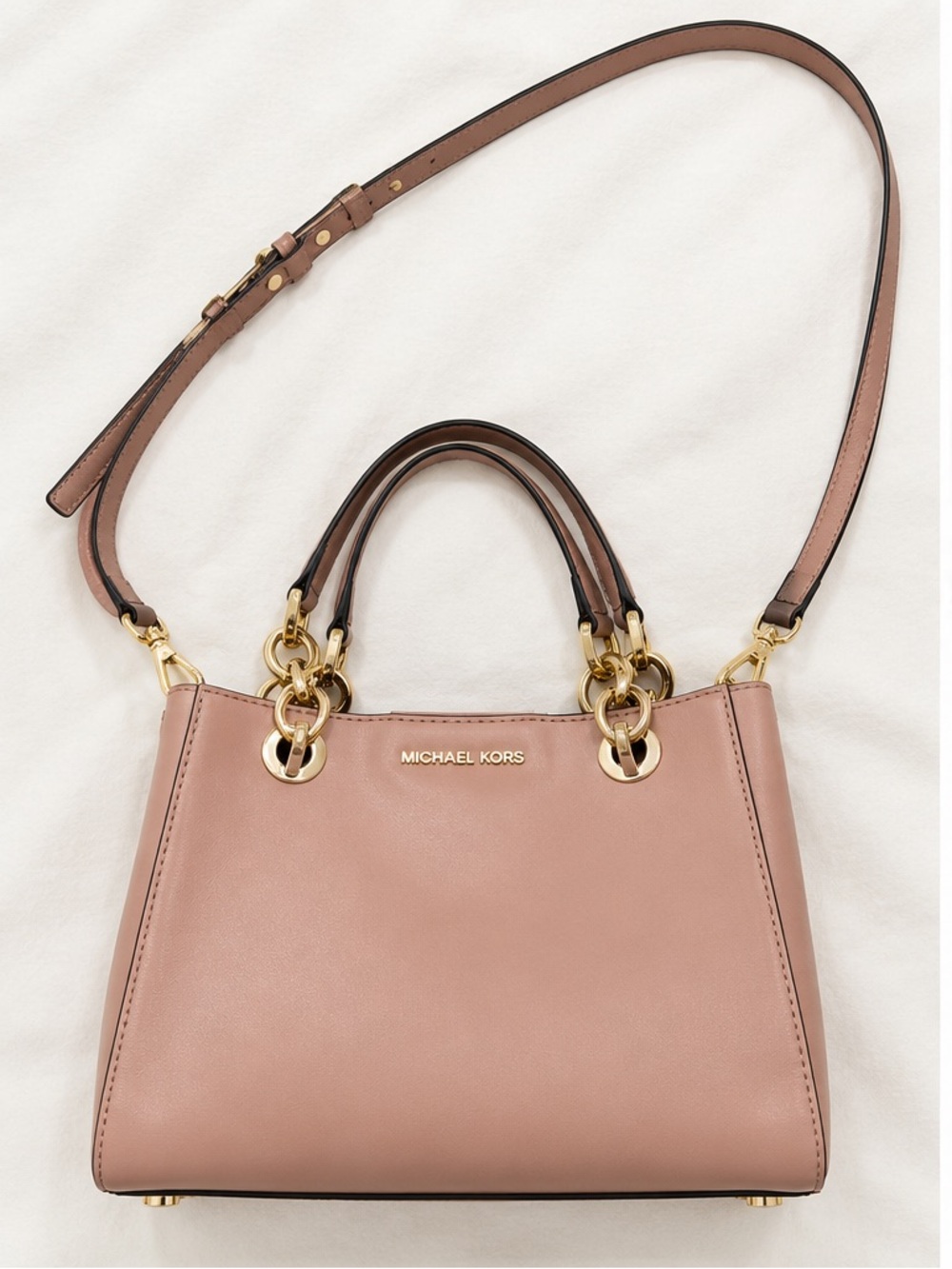 Michael Kors Rose Pink Leather Satchel with Gold Hardware